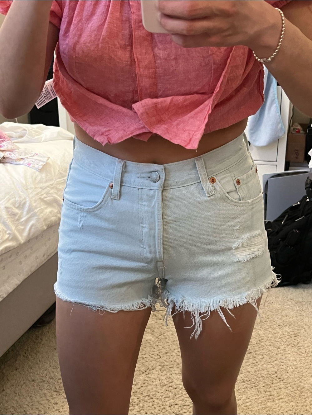 Levi's Light Blue Distressed Denim Cutoff Shorts, EUC size 25